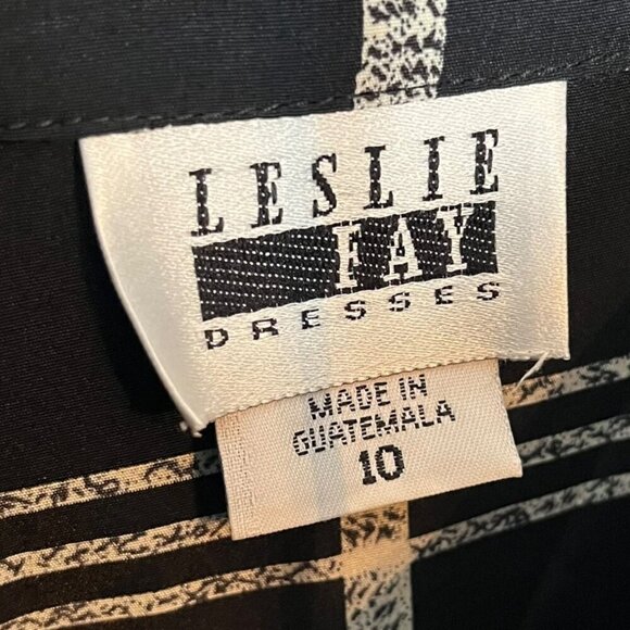 Vintage Leslie Fay Size 10 Windowpane Plaid Pocket Shirt House Dress Black White - Picture 4 of 5
